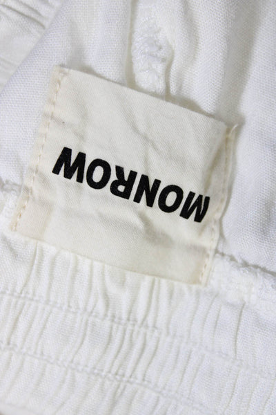 Monrow Womens Linen Blend Two Pocket Elastic Waist Mid-Rise Pants White Size XS