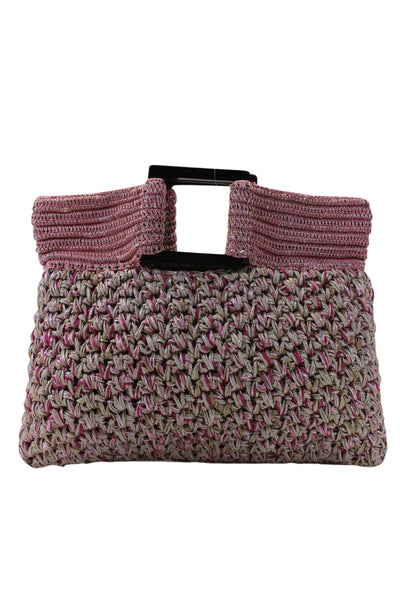 Maya Womens Woven Sequin Top Handle Handbag Purse Pink