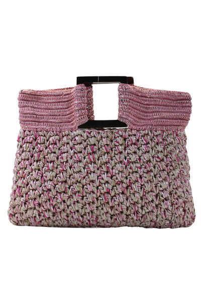 Maya Womens Woven Sequin Top Handle Handbag Purse Pink