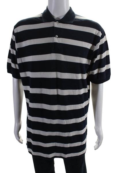 Polo Ralph Lauren Mens Striped Polo Shirt Navy Blue White Cotton Size Large