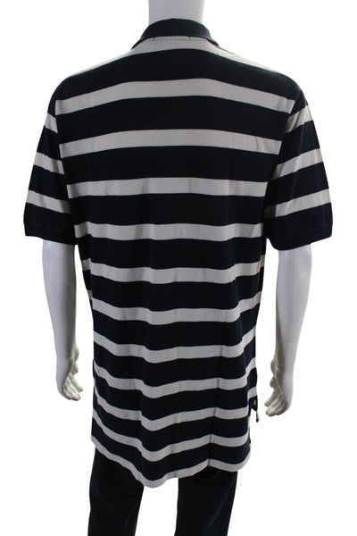 Polo Ralph Lauren Mens Striped Polo Shirt Navy Blue White Cotton Size Large