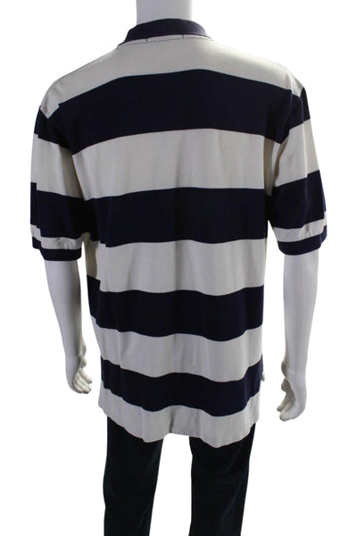 Polo Ralph Lauren Mens Striped Polo Shirt White Navy Blue Cotton Size Large