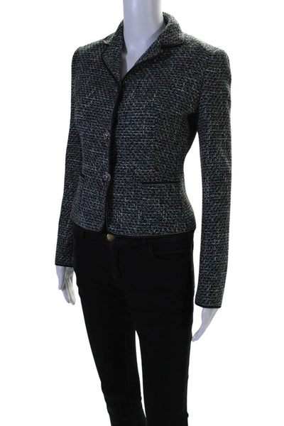 Elie Tahari Womens Woven Tweed Snap Jacket Black Gray Blue Size Extra Small