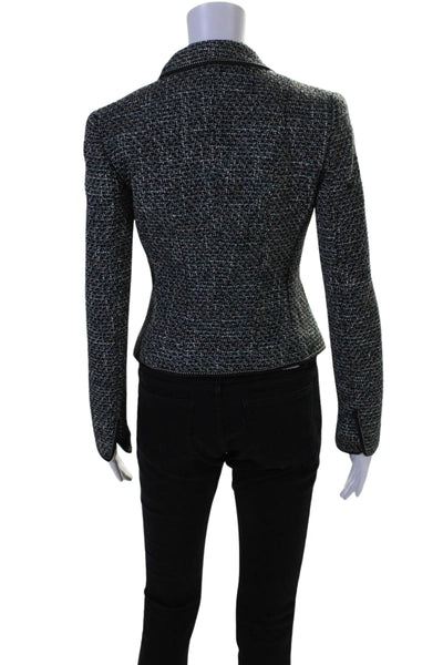 Elie Tahari Womens Woven Tweed Snap Jacket Black Gray Blue Size Extra Small