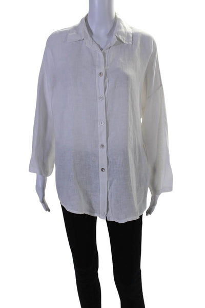 Sofia Womens Long Sleeve Woven Button Up Shirt Blouse White Linen Size Large