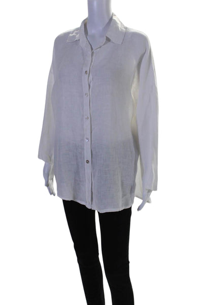 Sofia Womens Long Sleeve Woven Button Up Shirt Blouse White Linen Size Large