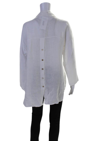 Sofia Womens Long Sleeve Woven Button Up Shirt Blouse White Linen Size Large