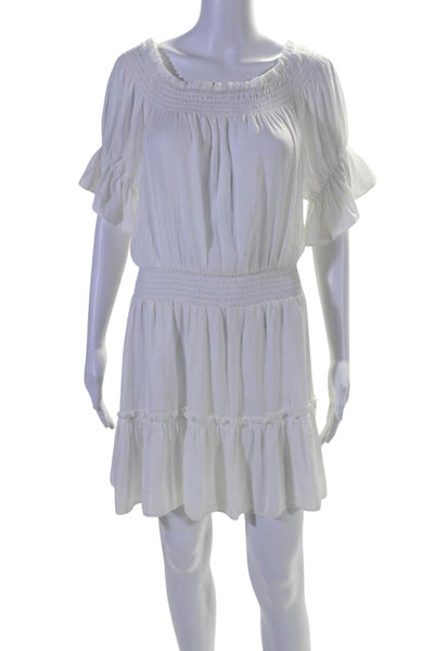 The Impeccable Pig Womens Off Shoulder Mini Drop Waist Dress White Size Medium