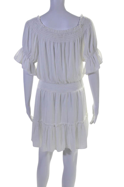 The Impeccable Pig Womens Off Shoulder Mini Drop Waist Dress White Size Medium