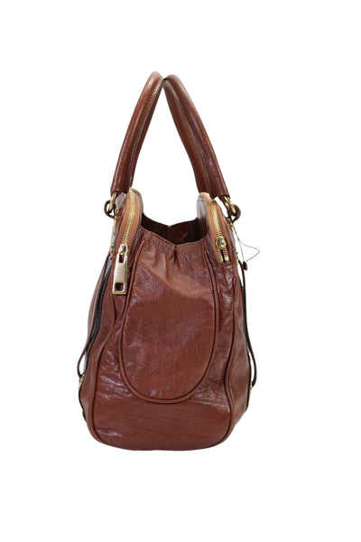 Marc Jacobs Womens Double Handle Top Zip Medium Shoulder Handbag Brown Leather