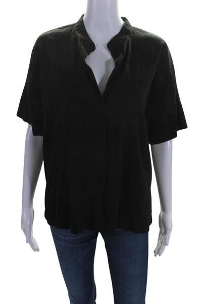 Vince Women's V-Neck Short Sleeves Slit Hem Boxy Blouse Black Size XS