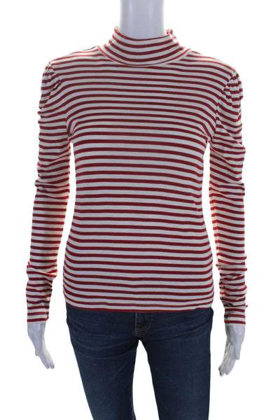 Splendid Women's Mock Neck Long Sleeves Red White Striped Blouse Size S