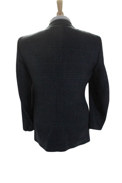 Adolfo Mens Wool Single Breasted Houndstooth Plaid Blazer Jacket Blue Size 36S