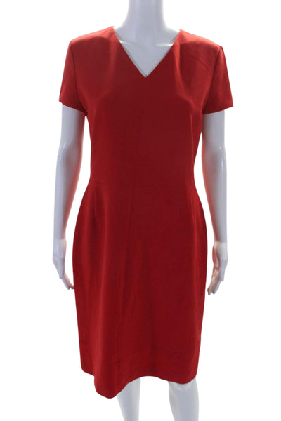 Boss Hugo Boss Womens Short Sleeve V Neck Sheath Dress Red Size 8