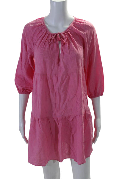 J Crew Womens Long Sleeve V Neck Mini Shift Dress Pink Cotton Size 2XS