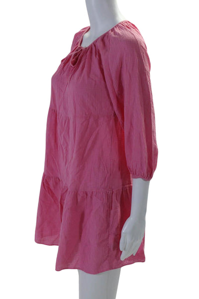 J Crew Womens Long Sleeve V Neck Mini Shift Dress Pink Cotton Size 2XS