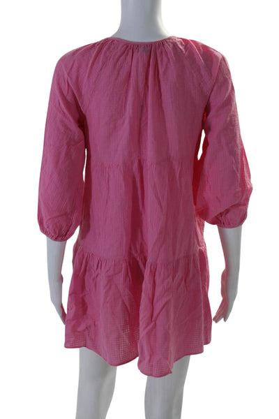 J Crew Womens Long Sleeve V Neck Mini Shift Dress Pink Cotton Size 2XS