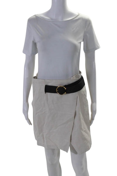 ALC Womens Belted Mini Wrap Skirt White Black Cotton Size 6