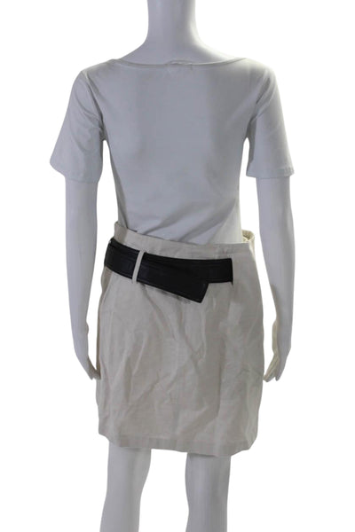 ALC Womens Belted Mini Wrap Skirt White Black Cotton Size 6