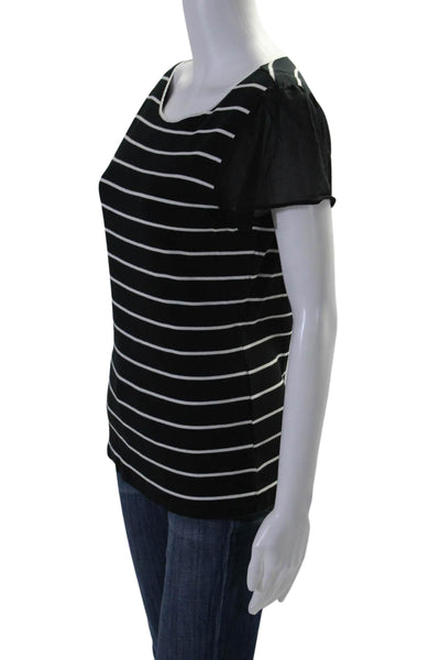 Lauren Ralph Lauren Womens Cotton Striped Round Neck T-Shirt Top Black Size L
