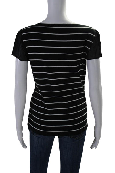 Lauren Ralph Lauren Womens Cotton Striped Round Neck T-Shirt Top Black Size L