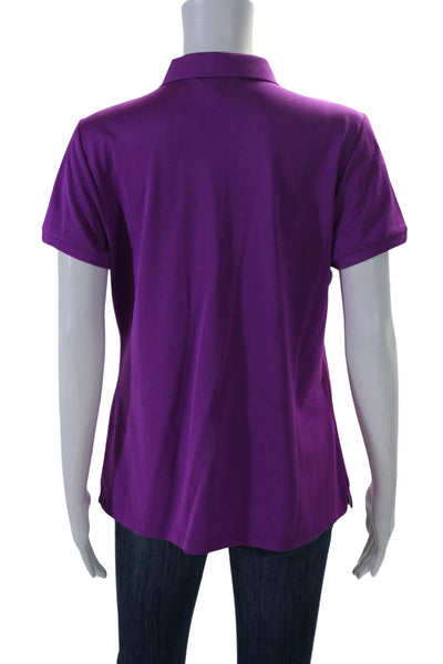 Lauren Ralph Lauren Womens Embroidered Collared Polo Shirt Purple Size L