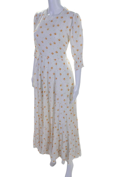 Rixo Women's Round Neck Short Sleeves Cutout Tiered Floral Maxi Dress Size M