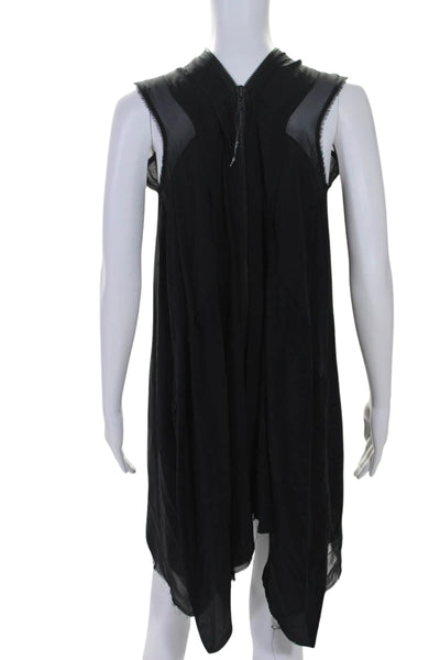 AllSaints Womens Silk Sleeveless Double Zip Drapey Shift Dress Black Size S/M