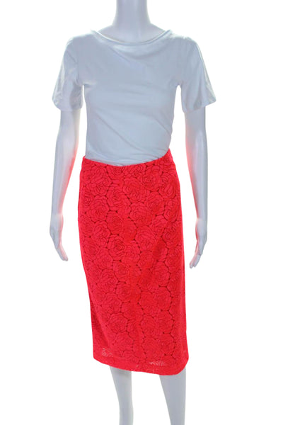 ALC Womens Lined Floral Lace Midi Pencil Skirt Bright Pink Size 6