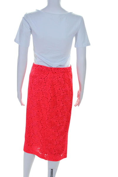 ALC Womens Lined Floral Lace Midi Pencil Skirt Bright Pink Size 6