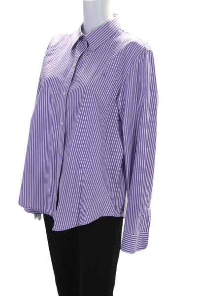 Lauren Ralph Lauren Womens Long Sleeve Collared Striped Shirt Purple White XL