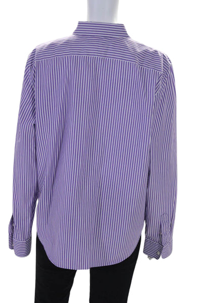 Lauren Ralph Lauren Womens Long Sleeve Collared Striped Shirt Purple White XL