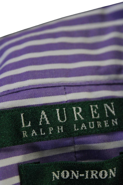 Lauren Ralph Lauren Womens Long Sleeve Collared Striped Shirt Purple White XL