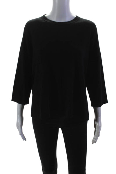 Minnie Rose Womens Thin Knit Crew Neck 3/4 Sleeve Sweater Black Size Large