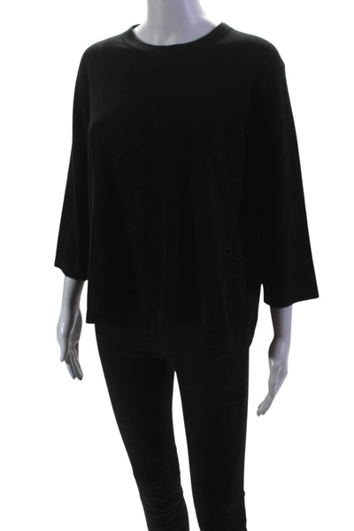 Minnie Rose Womens Thin Knit Crew Neck 3/4 Sleeve Sweater Black Size Large