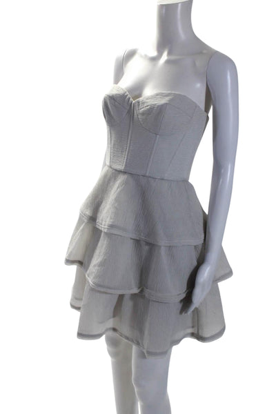 BCBGMAXAZRIA Women's Sweetheart Neckline Corset Ruffle Mini Dress Gray Size 4