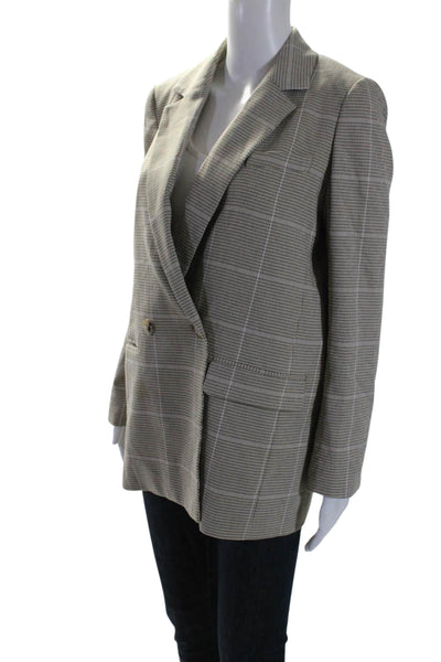 Madewell Womens Plaid Print Two Button Double Breasted Blazer Jacket Tan Size S