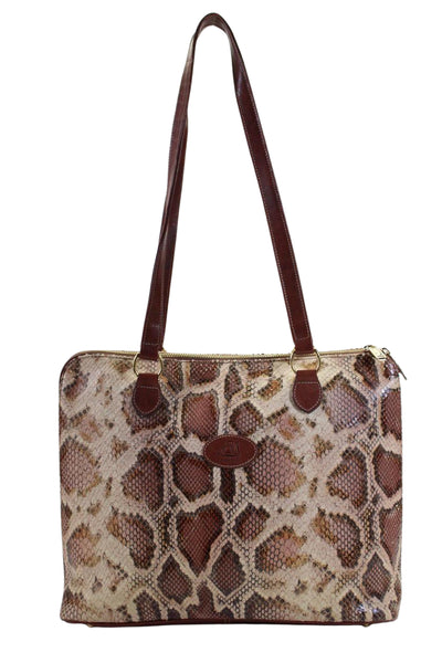 Terrida Womens Animal Print Top Handle Zip Up Laptop Shoulder Bag Brown