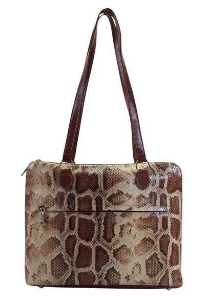 Terrida Womens Animal Print Top Handle Zip Up Laptop Shoulder Bag Brown