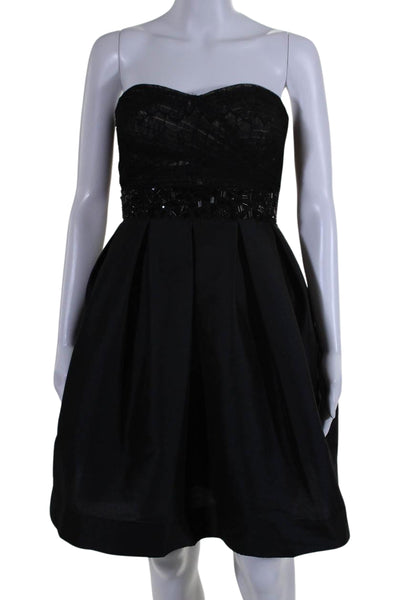 Monique Lhuillier Womens Sweetheart Neck Beaded Waist A Line Dress Black Size 2