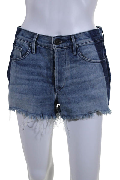 3x1 NYC Womens Button Fly Mid Rise Fringe Denim Short Shorts Blue Size 25