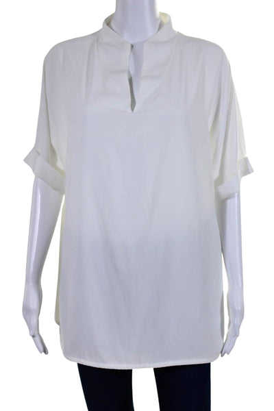 Calvin Klein Womens Short Cuffed Sleeve V Neck Boxy Shirt White Size Large