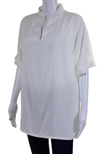 Calvin Klein Womens Short Cuffed Sleeve V Neck Boxy Shirt White Size Large