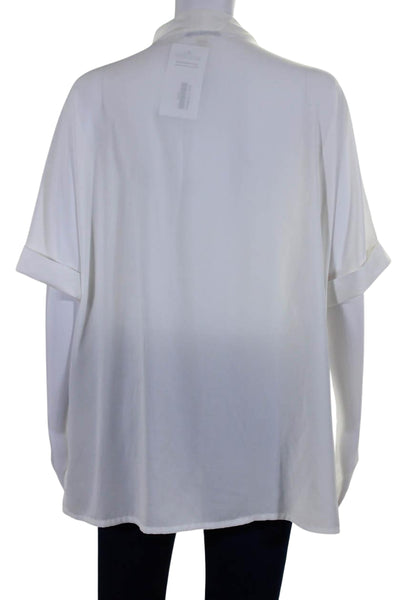 Calvin Klein Womens Short Cuffed Sleeve V Neck Boxy Shirt White Size Large