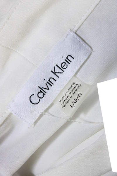 Calvin Klein Womens Short Cuffed Sleeve V Neck Boxy Shirt White Size Large