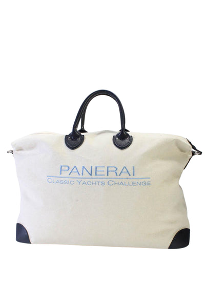 Panerai Mens Zipper Closure Silver Tone Large Shoulder Handbag White Navy Blue