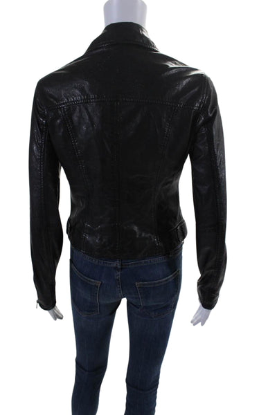 Slate & Willow Womens Leather Glittery Full Zip Biker Jacket Black Size S