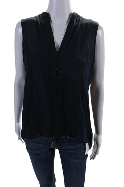 Parker Womens Silk Beaded Back Button Down Tank Top Navy Blue Size Small