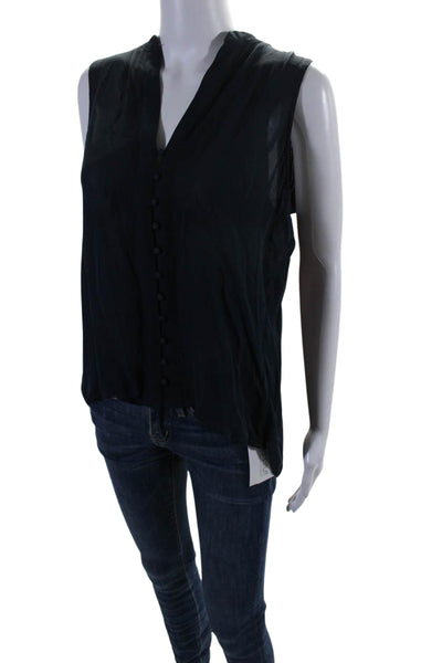 Parker Womens Silk Beaded Back Button Down Tank Top Navy Blue Size Small