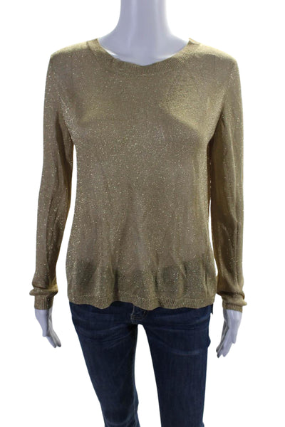 AIKO Womens Split Back Long Sleeves Crew Neck Sweater Gold Metallic Size Small